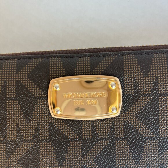 Michael Kors Brown Monogram Coated Canvas Zip Around Wallet - Picture 6 of 10